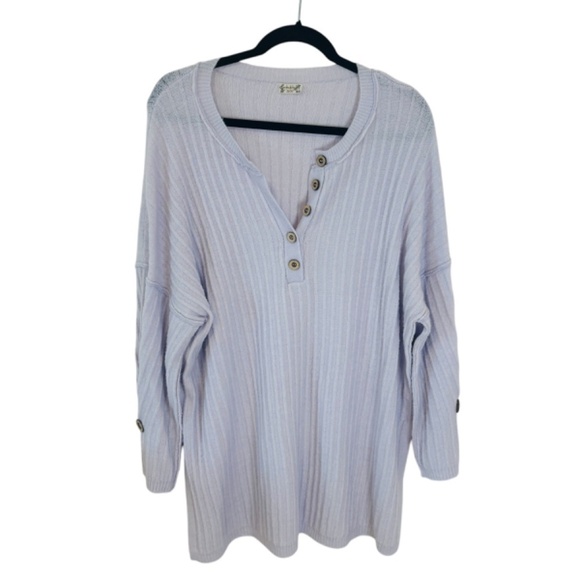 Free People Around The Clock Soft Lavender Pullover Cozy Henley Style SZ Medium - Picture 5 of 11